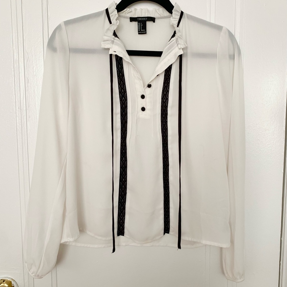 White blouse with black lace